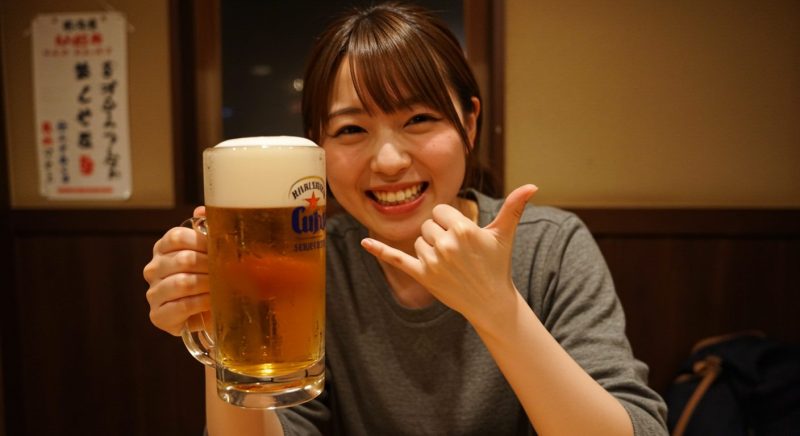 居酒屋で楽しそうに酔っている若い日本人女性