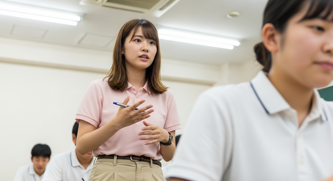 アルバイトで塾講師をする若い日本人女性