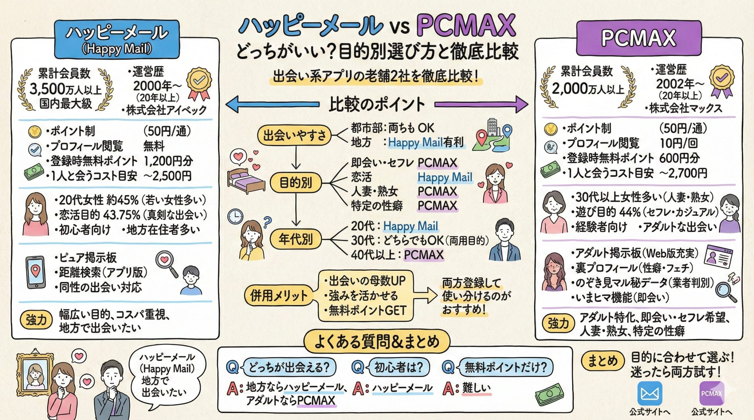 【徹底比較】ハッピーメール vs PCMAX：目的別の選び方完全ガイド